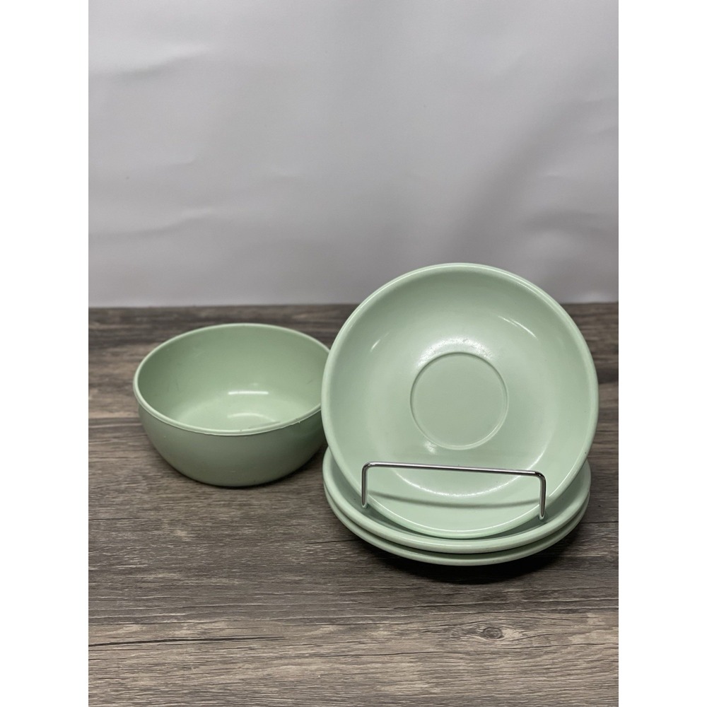 Vintage Boonton‎ Ware Sage Green Melamine 3 Saucers + Bowl MCM USA
